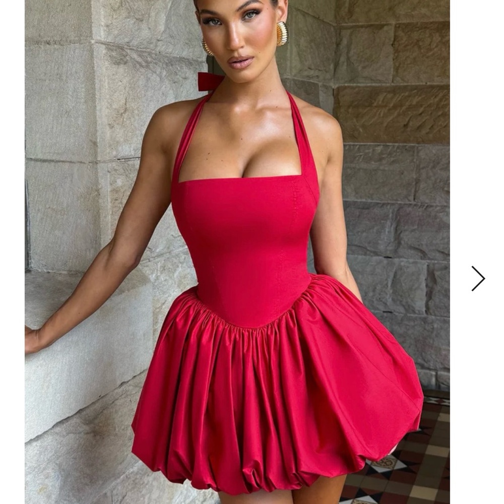 Red Halter Fit and Flare Mini Dress